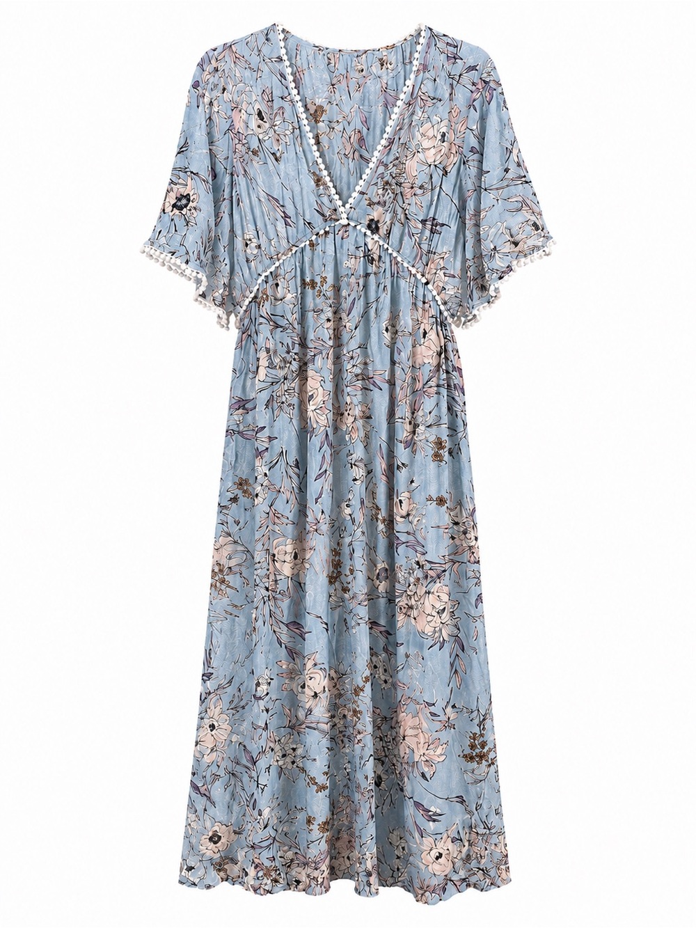 Lovestitch Dusty Blue Floral Boho Lace Trim Maxi Dress NWT Size Large